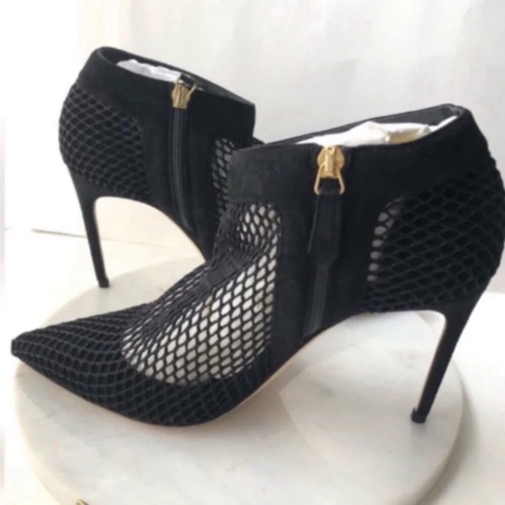 NEW BRIAN ATWOOD Black Mesh Ankle Boots